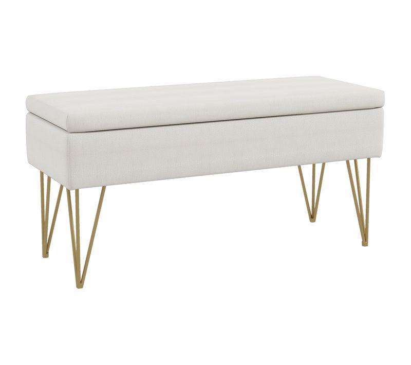 Banquette Coffre De Rangement 2 En 1 Design Art Déco Doré Crème