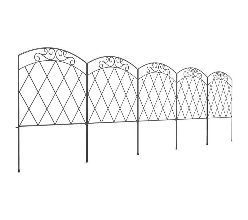 Lot De 5 Clôtures De Jardin Décoratives Avec Ornements Métal Noir