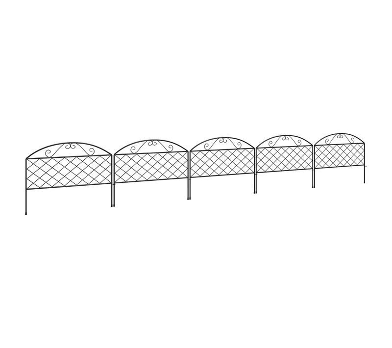 Lot De 5 Clôtures De Jardin Décoratives Avec Ornements Métal Noir