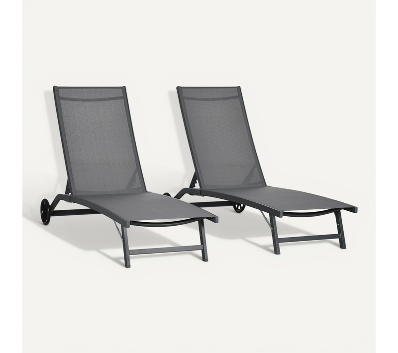 Lot De 2 Bains De Soleil Inclinables 2 Roues