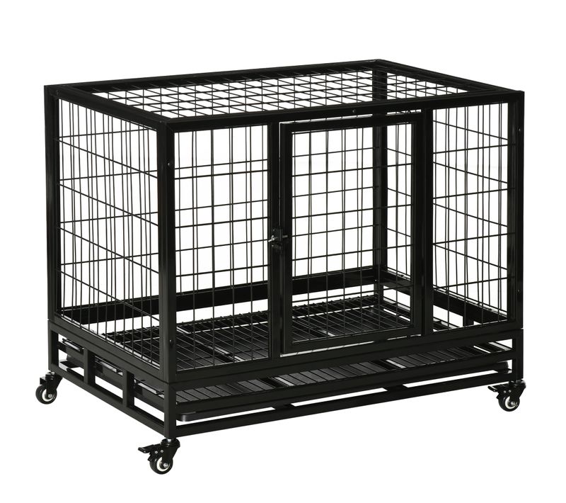 Cage Pour Chien Animaux Cage De Transport Sur Roulettes 2 Portes Noir