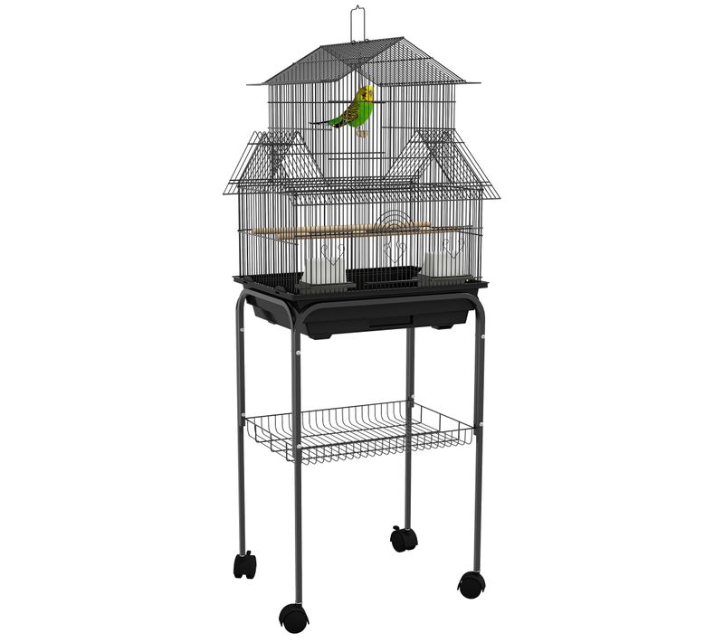 Cage à Oiseaux Design Maison 3 Portes Avec Accessoires Noir