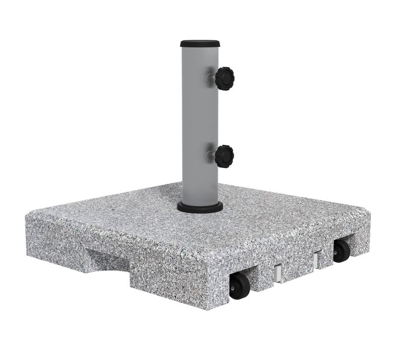 Pied De Parasol - Base De Lestage En Granite Carré 28 Kg 2 Roulettes Poignée