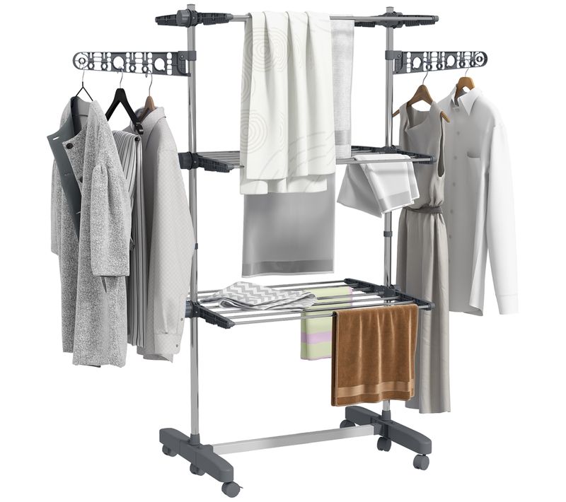 Séchoir à Linge Étendoir Pliable Ailes Latérales 3 Niveaux Acier Inox Pp