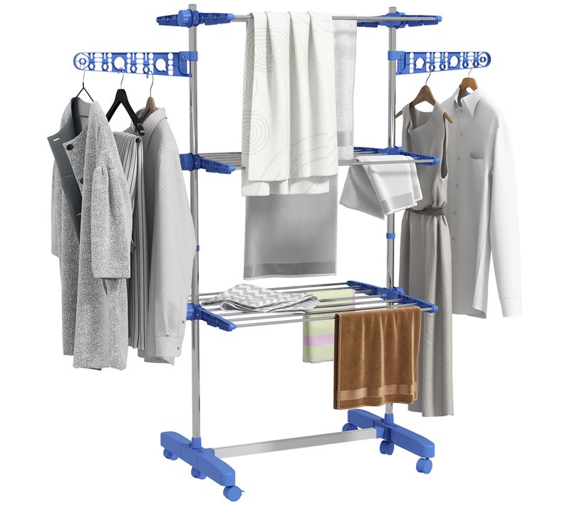 Séchoir à Linge étendoir Pliable Ailes Latérales 3 Niveaux Acier Inox Pp