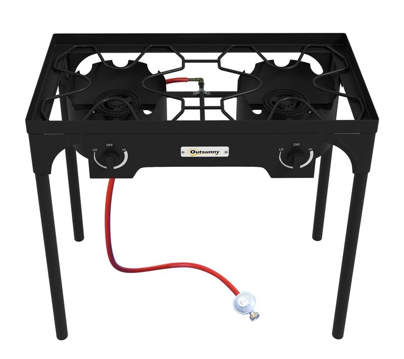 Réchaud à Gaz Portable 2 Brûleurs 150 000 Btu/h Métal Noir