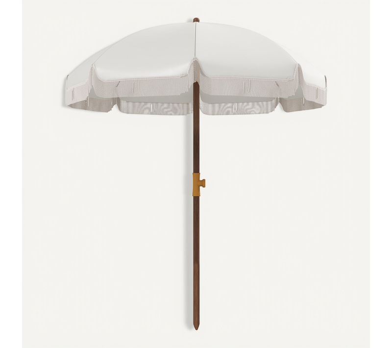 Parasol Droit De Plage Jardin Style Bohème à Franges Uv40+ Crème