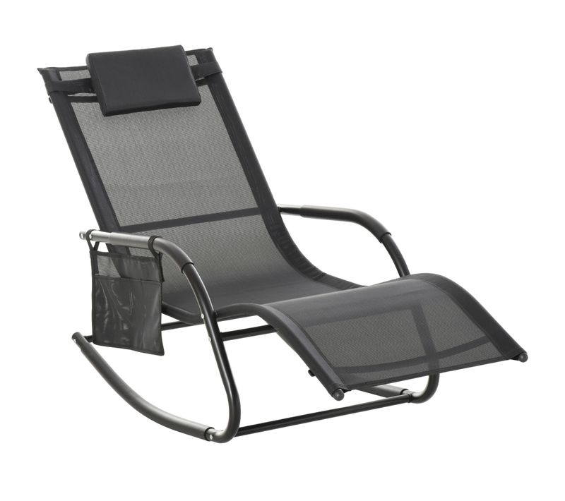 Chaise Longue à Bascule Tétière Amovible, Accoudoirs, Rangement Textilène