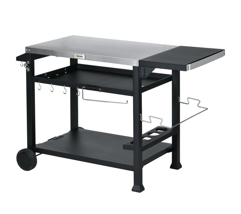 Chariot Desserte Barbecue Plancha Multi-équipement Plateau Acier Inox