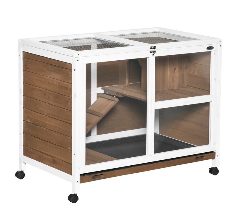 Clapier à Lapin Sur Roulettes 2 Niveaux Avec Niche, Plateau Excrément