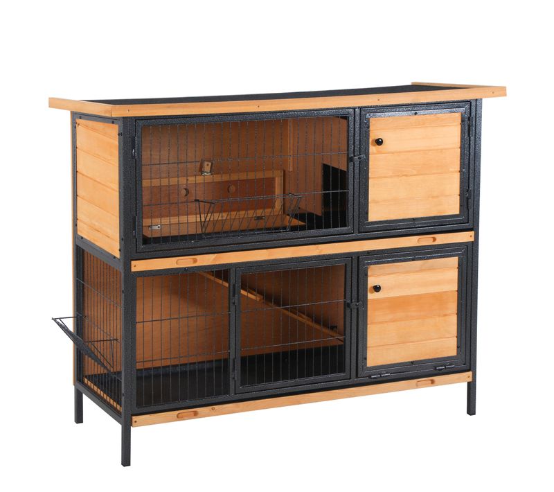 Clapier à Lapin 2 Niv. Cloisonnables Équipement Multiple Métal Bois