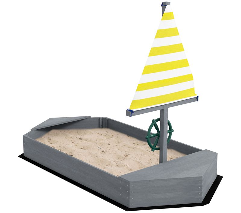 Bac à Sable Enfant Design Bateau - Voile, Gouvernail - Bois Gris