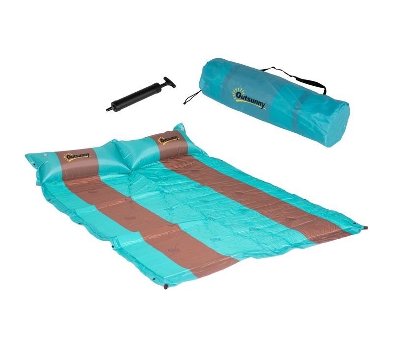 Matelas De Camping 2 Places Autogonflant Avec Oreillers Et Sac