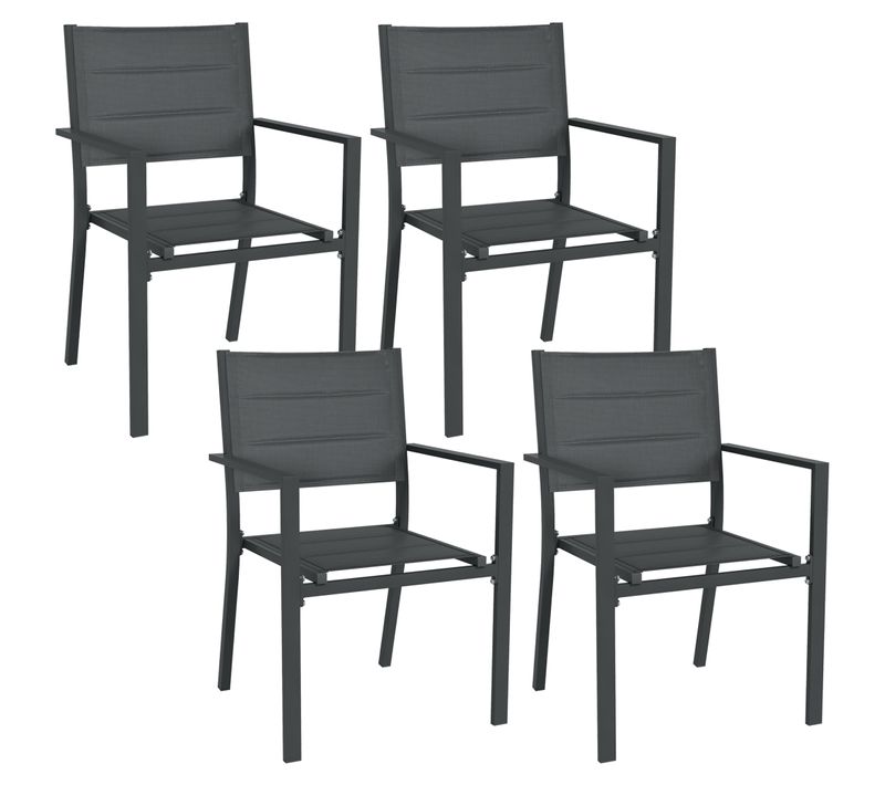 Lot De 4 Chaises De Jardin Empilables Alu Textilène Gris