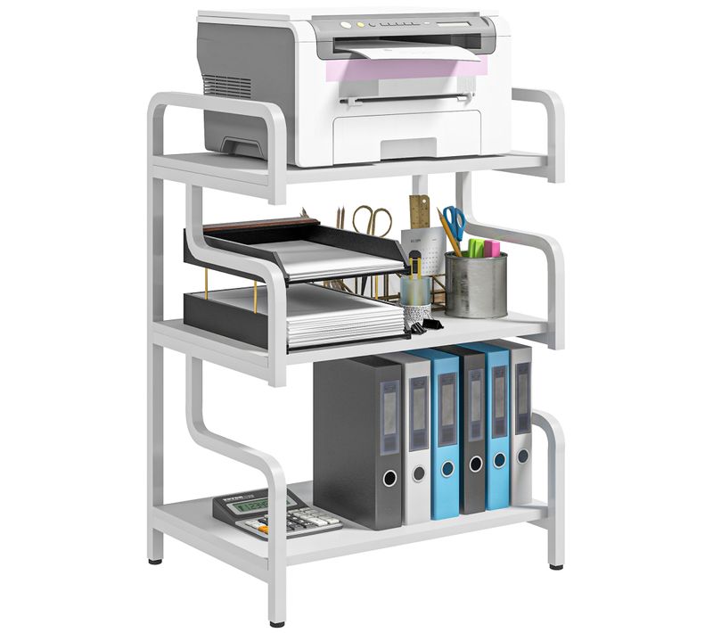 Étagère De Rangement 3 Niv. - Support D'imprimante - Blanc