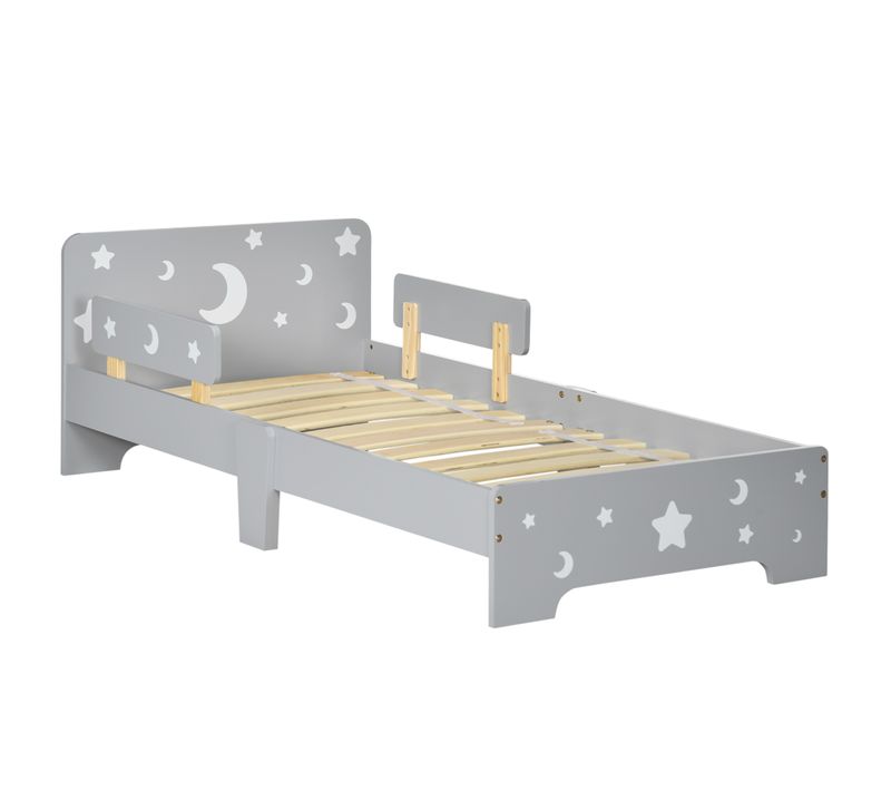 Lit Enfant Design Étoiles Lune - 3-6 Ans - 70x140 Cm - Sommier à Lattes Inclus - Gris
