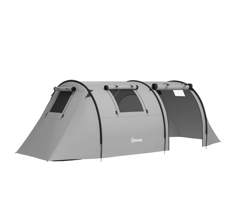 Tente De Camping 3-4 Pers. étanchéité 3000 Mm Chambre Salon Sac Gris