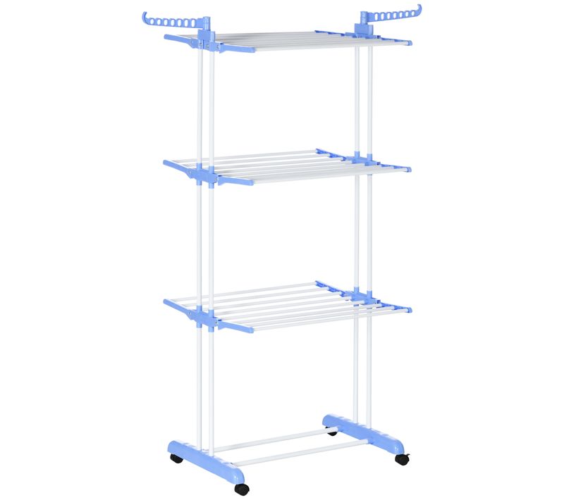 Sechoir à Linge Étendoir Pliable 3 Niveaux 2 Ailes Latérales à Cintres Acier Blanc Pp