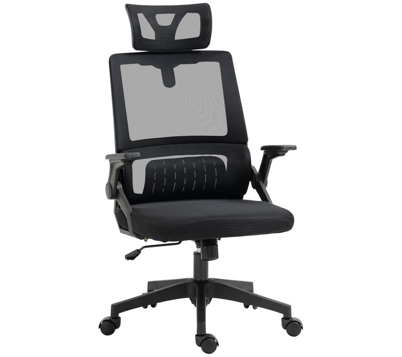 Chaise De Bureau Ergonomique Réglable Inclinable Pivotante Maille Polyester Noir