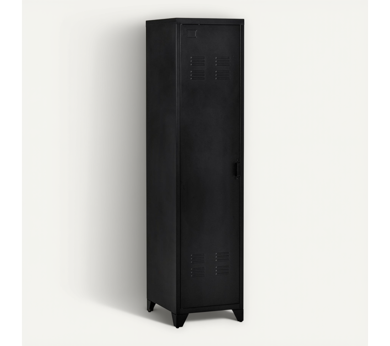 Armoire Vestiaire Métal Design Industriel - Barre Penderie, 3 étagères - Métal Noir