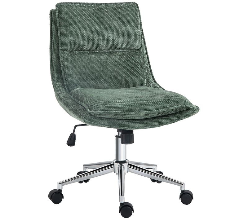 Chaise De Bureau Réglable Pivotante Piètement Chromé Tissu Vert