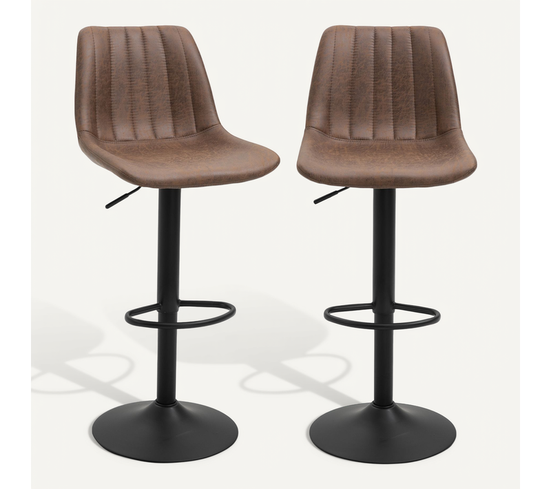 Lot De 2 Tabourets De Bar Style Vintage Réglable Pivotant