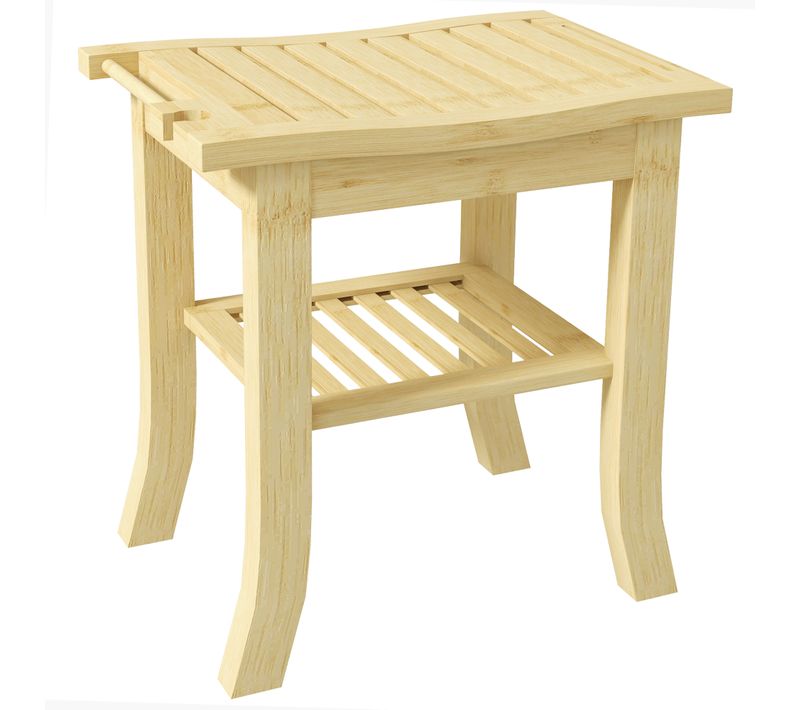 Tabouret De Douche - Étagère, Porte-serviettes - Bambou Verni