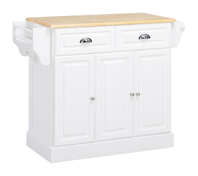 Îlot Central Cuisine - 2 Tiroirs, 3 Portes, Porte-serviette Et épices - Blanc Bois