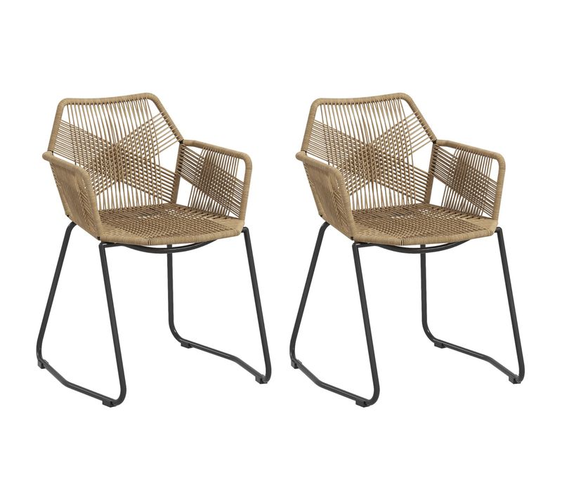 Lot De 2 Chaises Salle à Manger Design Piètement Acier Noir Résine Filaire Aspect Rotin