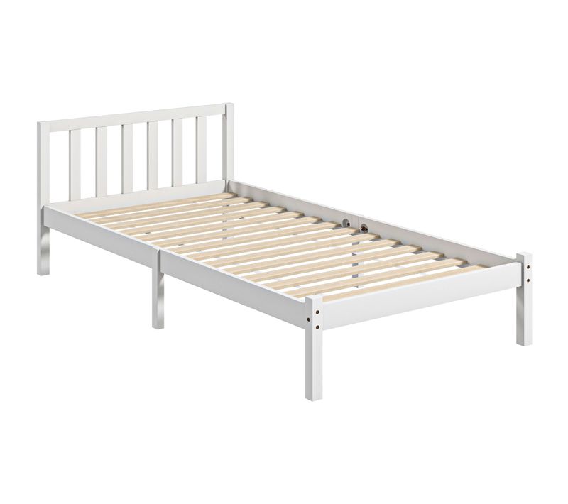 Lit Simple Design - Tête De Lit, Sommier Inclus - 90x190 Cm - Bois Blanc