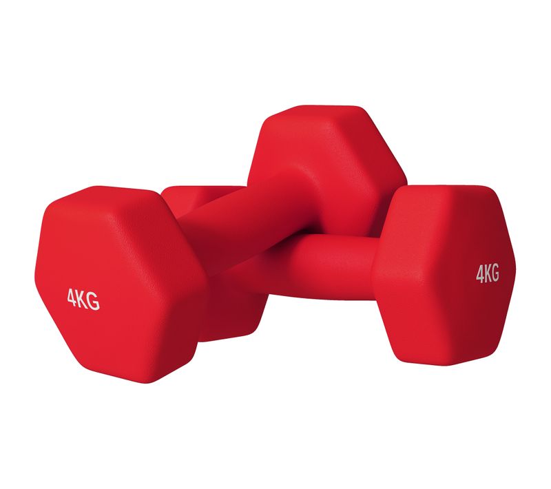 Lot De 2 Haltères Hexagonales 2 X 4 Kg Antidérapantes Métal Pvc Rouge