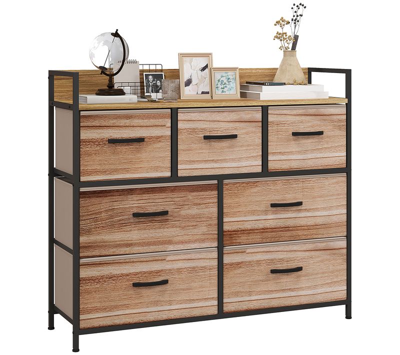 Commode 7 Tiroirs Non Tissés Pliables - Structure Acier Noir - Plateau Mdf