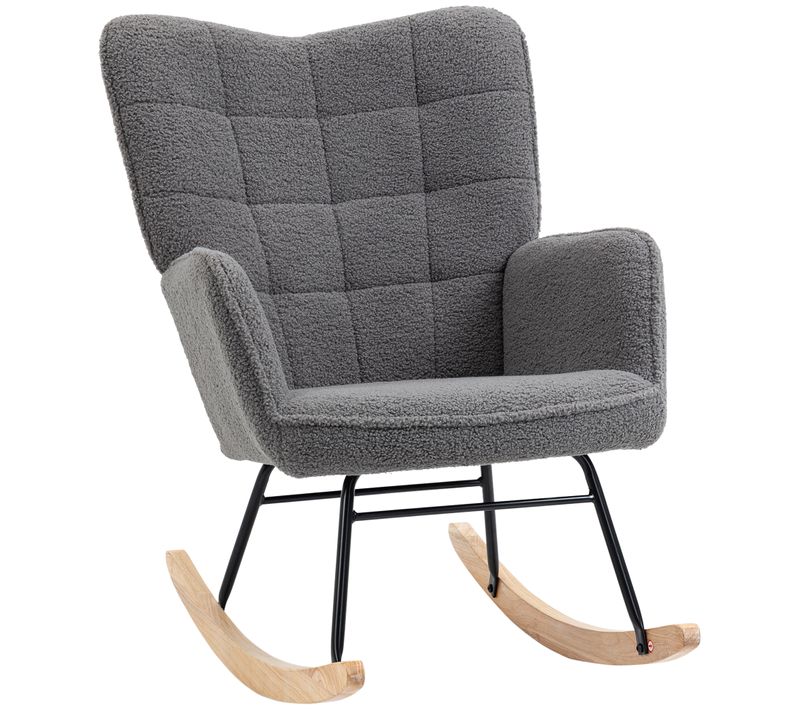 Fauteuil à Bascule Rocking Chair Design Effet Laine Bouclé Anthracite