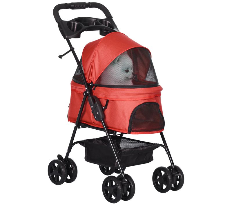 Poussette Buggy Pliable Chien Chat Panier Rangement 4 Roues