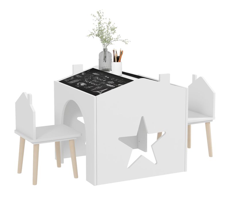 Ensemble 1 Table Et 2 Chaises Enfants Pieds En Pin, Pour 3-8 Ans
