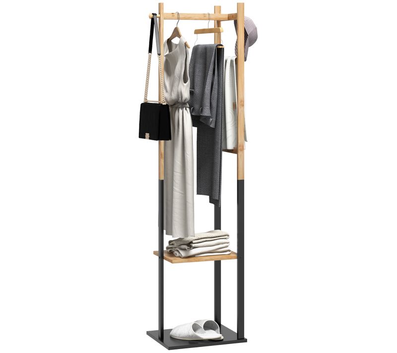 Portant Pour Vêtements En Bambou, Porte-manteau En Bois Avec Tringle