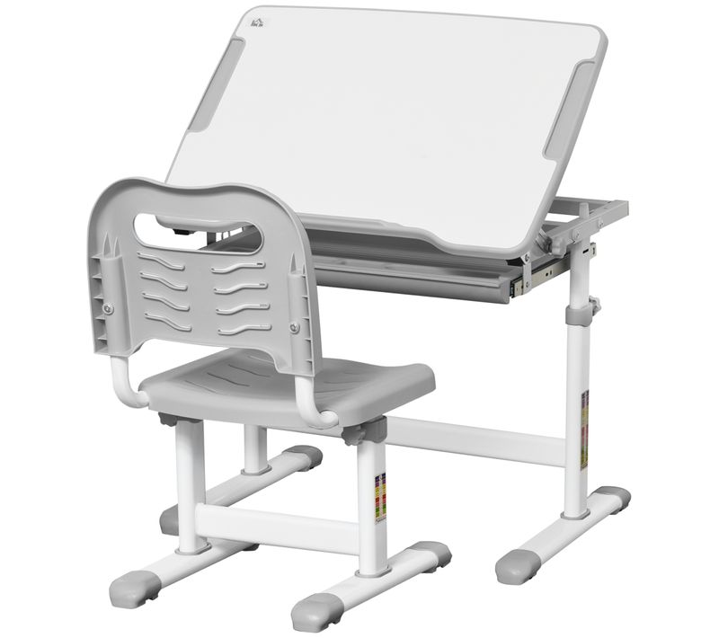 Ensemble Bureau Chaise Enfant Réglable Gris Blanc