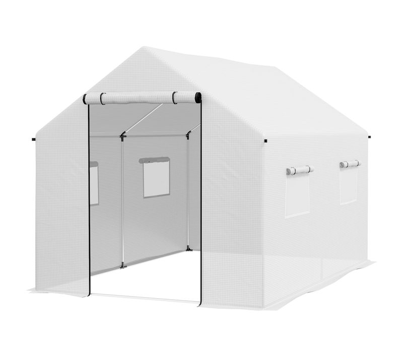 Serre De Jardin Tunnel 6 M² Porte 4 Fenêtres Acier Galvanisé Pe