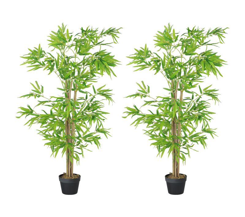 Lot De 2 Bambous Artificiels Hauteur 1,5 M 644 Feuilless et Lichen Denses Réalistes Pot Inclus Noir