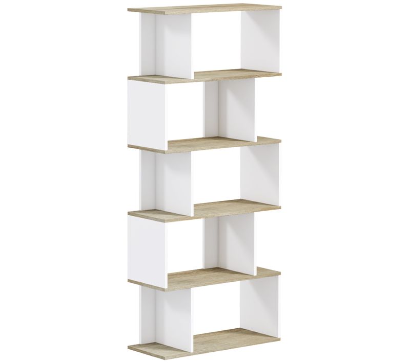 Bibliothèque Design Contemporain Zig Zag 5 Étagères 6 Niv. Aspect Bois Blanc