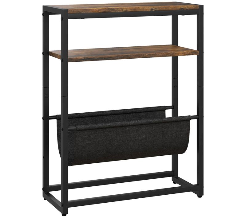 Table D'appoint Bout De Canapé - étagère, Porte-revues - Acier Noir Effet Bois