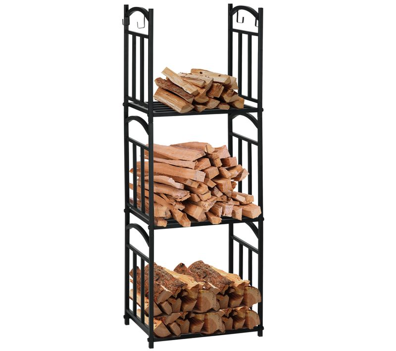 Range-bûches Intérieur Extérieur Modulable Sur Pied - Dim. 46l X 32p X 126h Cm - Métal Noir