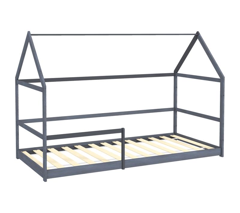 Lit Cabane Enfant 90x190cm - Sommier, Barrière Inclus - Bois