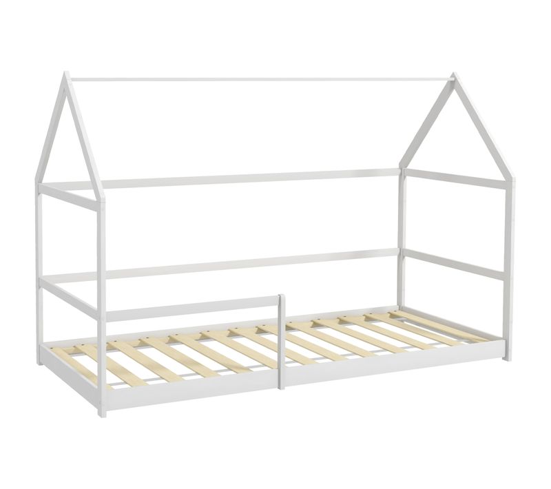 Lit Cabane Enfant 90x190cm - Sommier, Barrière Inclus - Bois