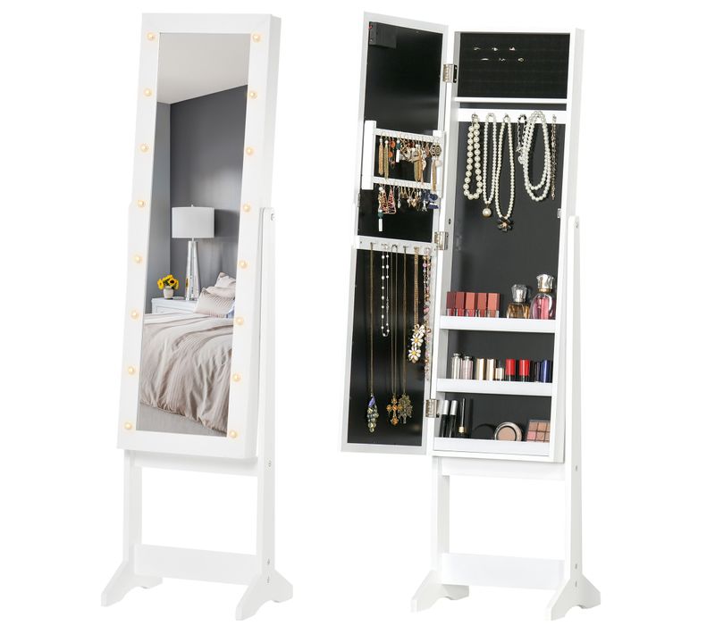Armoire à Bijoux Sur Pied Multi-rangement Miroir Éclairage LED Blanc