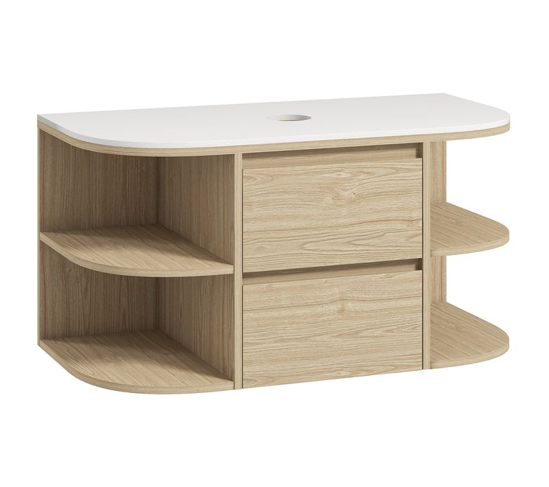 Meuble Sous Vasque Suspendu Design Tiroirs Étagères - Dim. 90l X 45p X 46h Cm - Effet Bois Clair