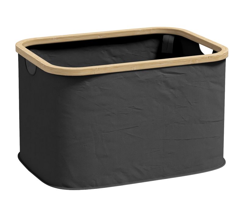 Panier à Linge Pliable 36l Non Tissé Noir Bambou