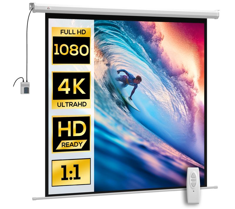 Écran De Projection Motorisé Home-cinéma Format 1:1 85 Pouces 4k HD Avec Télécommande