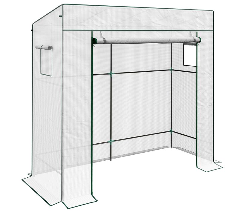 Serre De Jardin Adossée Murale Porte Bâche Pe Renforcée 2 Fenêtres 196l X 77l X 197/178h Cm