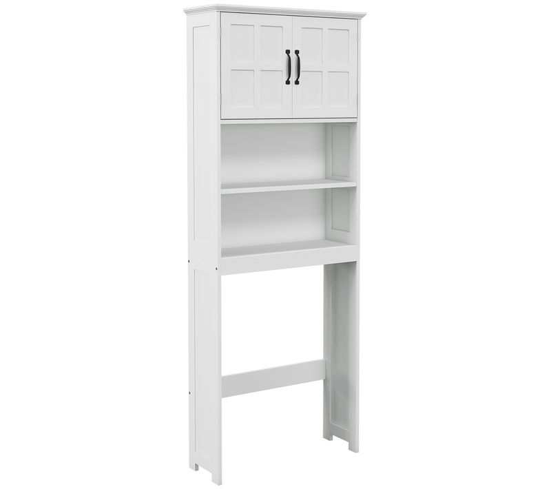 Meuble Wc Dessus De Toilette Style Classique Chic 2 Portes 2 étagères Blanc